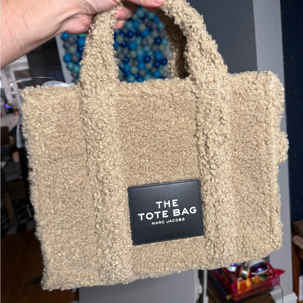 Marc Jacobs Sherpa Mini Tote in Taupe with Black Patch